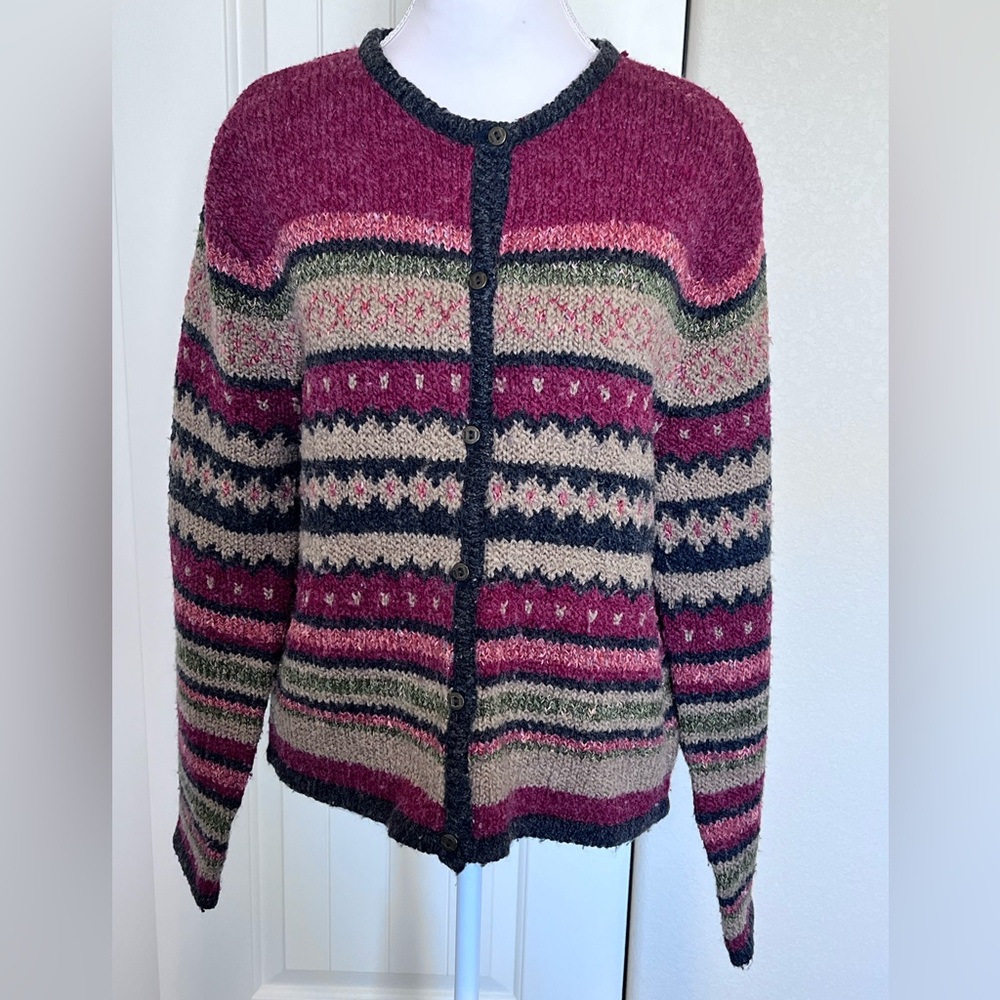 Christopher & Banks Vintage Fair Isle 8% Wool Cardigan Sz Large